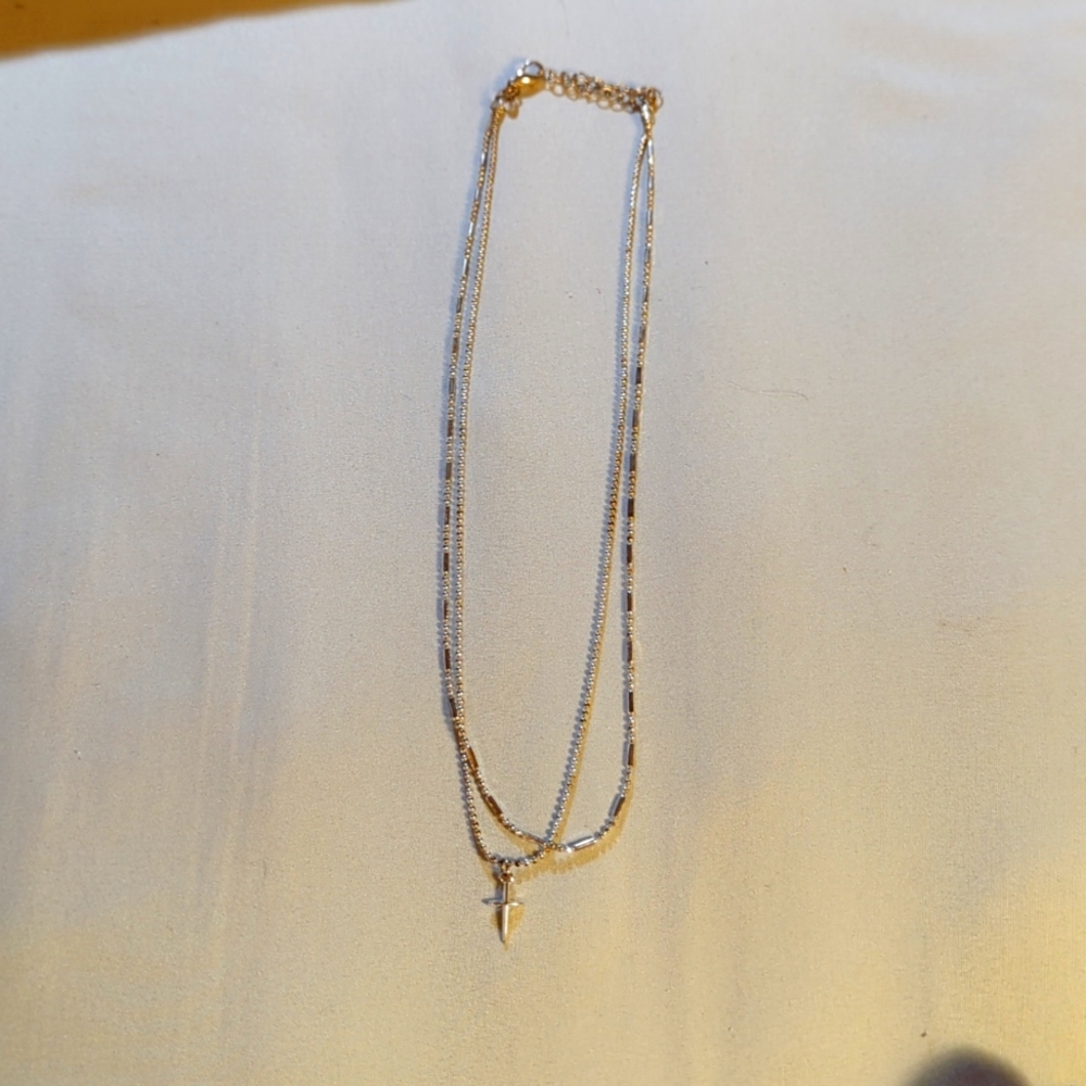Silver layered cross necklace